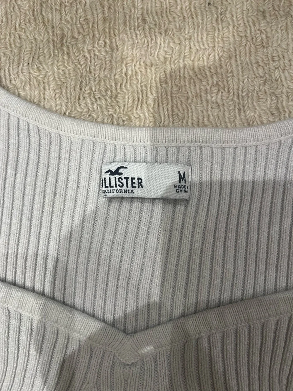Hollister White Ribbed Scoop Neck Long Sleeve Top